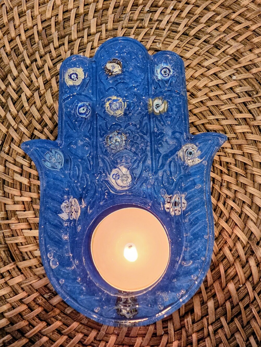 Votive tealight Blue Hamsa Hand Holder
